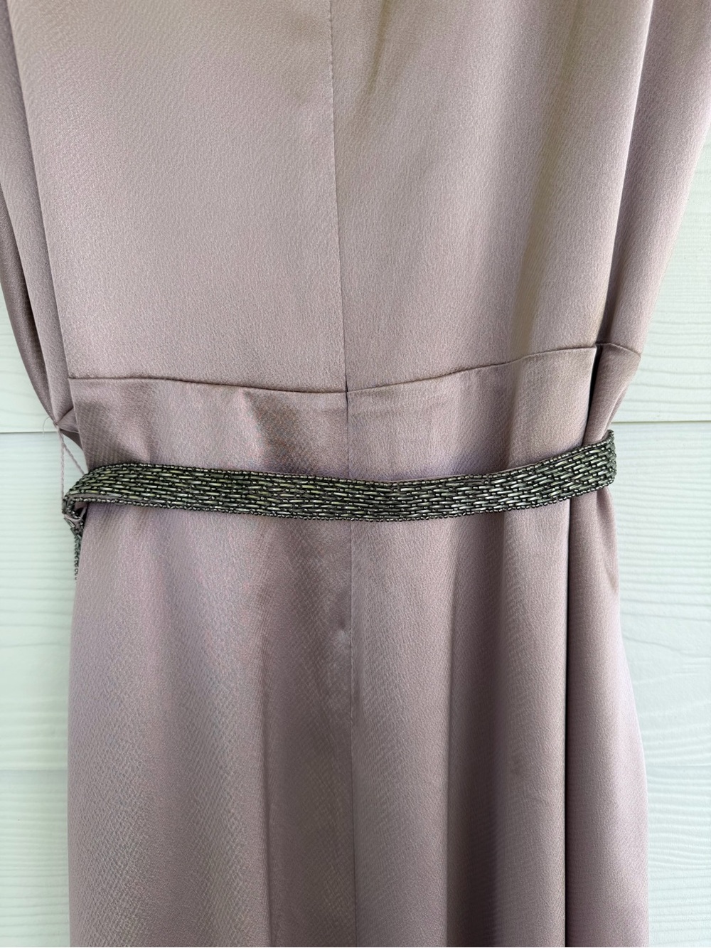 NWT Lauren Ralph Lauren Dress Size 16 Mauve Satin Faux Wrap Midi Beaded Belt - Picture 10 of 11